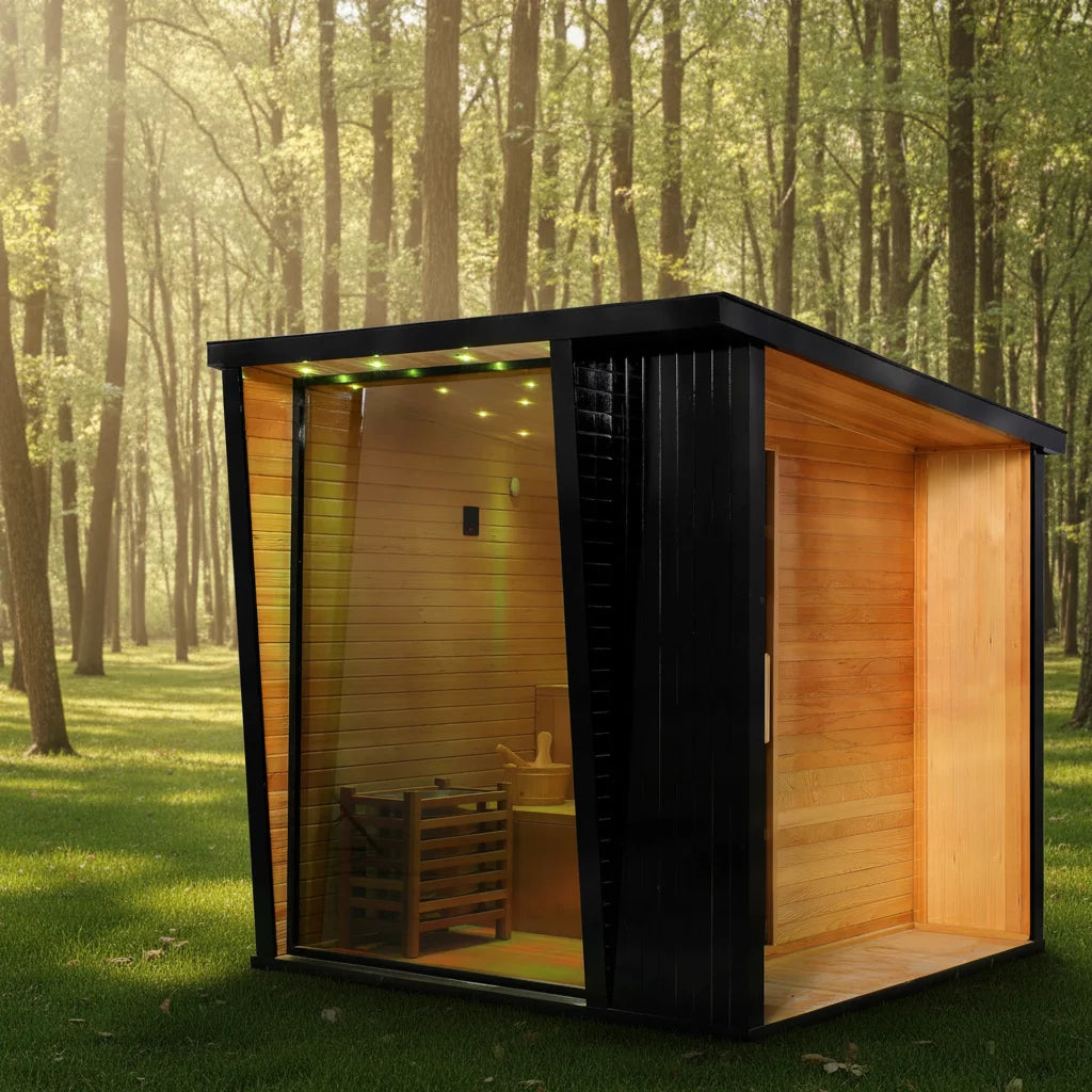 Outdoor 6-Person Cedar Sauna Cabin with Aromatic Redwood Benefits Steam Therapy for Backyard Relaxation & Wellness
