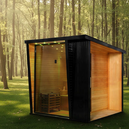 Outdoor 6-Person Cedar Sauna Cabin with Aromatic Redwood Benefits Steam Therapy for Backyard Relaxation & Wellness
