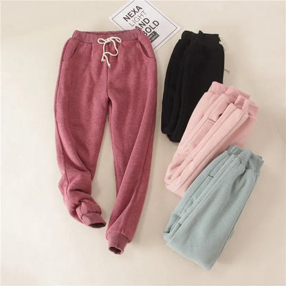 Lambskin Sweatpants Winter Women's Velvet  Autumn and Models Loose Thickening Was Thin Warm Pants