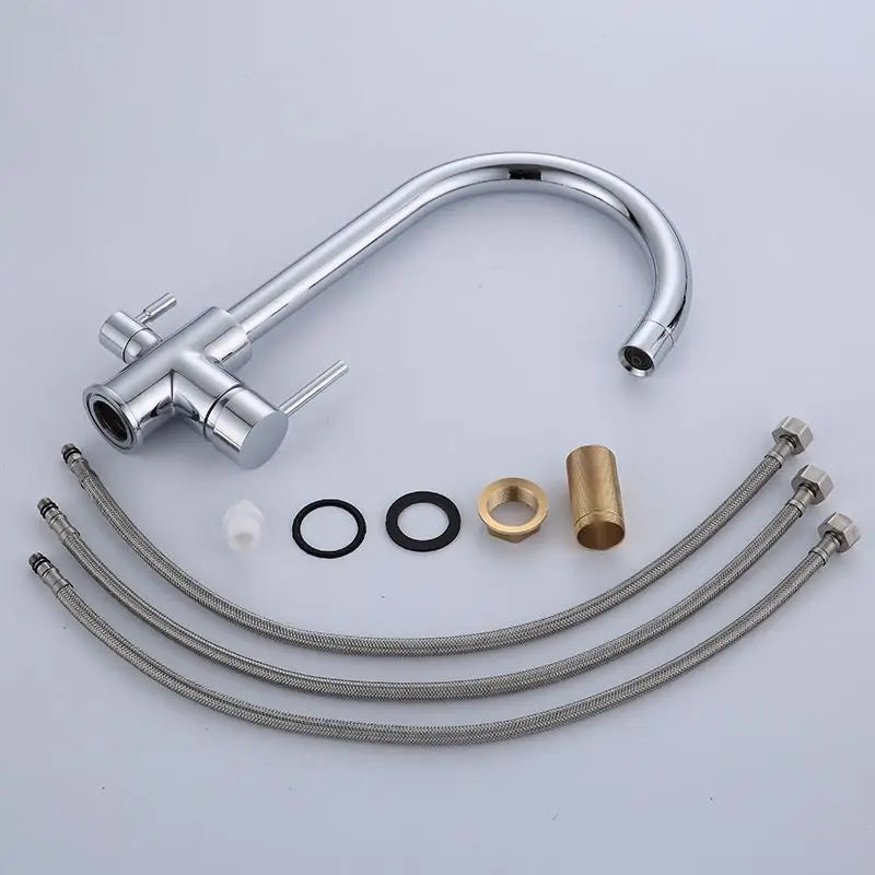 Luxury Chrome Deck Mount Kitchen Faucet - High Quality Dual Handle Pure Water Sink Tap