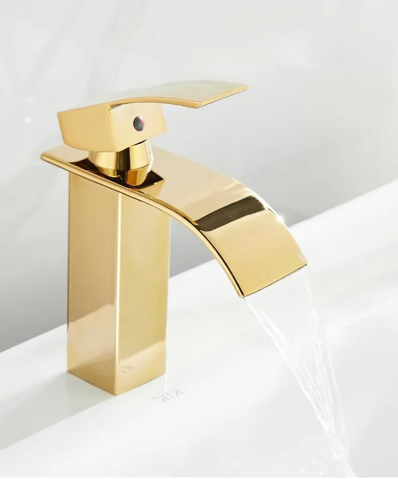 Luxury Modern Stainless Steel Deck Mount Waterfall Bathroom Faucet Europe Design Chrome Gold Basin Mixer Faucet