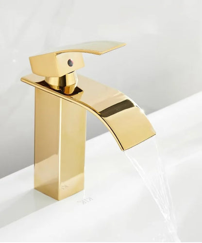 Luxury Modern Stainless Steel Deck Mount Waterfall Bathroom Faucet Europe Design Chrome Gold Basin Mixer Faucet