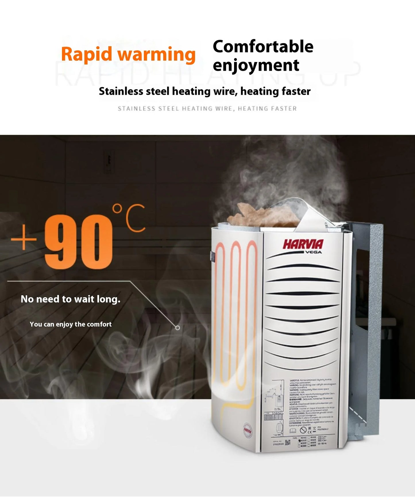 Harvia Stainless Steel Solid Spruce Wood Dry Steam Furnace Modern Design Household and Commercial Sauna Room Heating Equipment