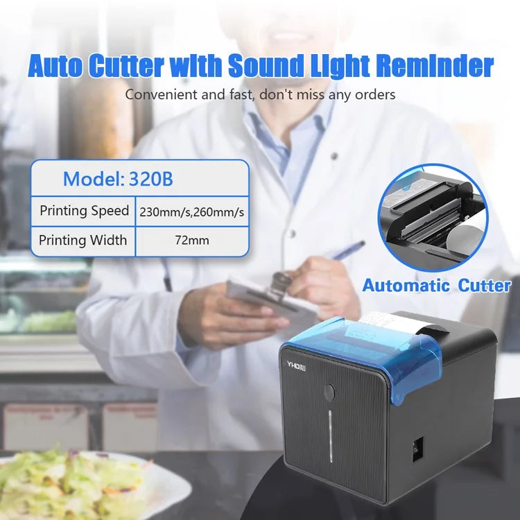 Kitchen Receipt Printer Auto Cutter for USB Ports Thermal Printer 80mm POS 203DPI 1-Year Warranty in Stock SDK