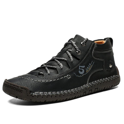 Factory Supply Drop Shipping Lace up Large Size Microfiber Leather Flat Men Casual Walking Boots