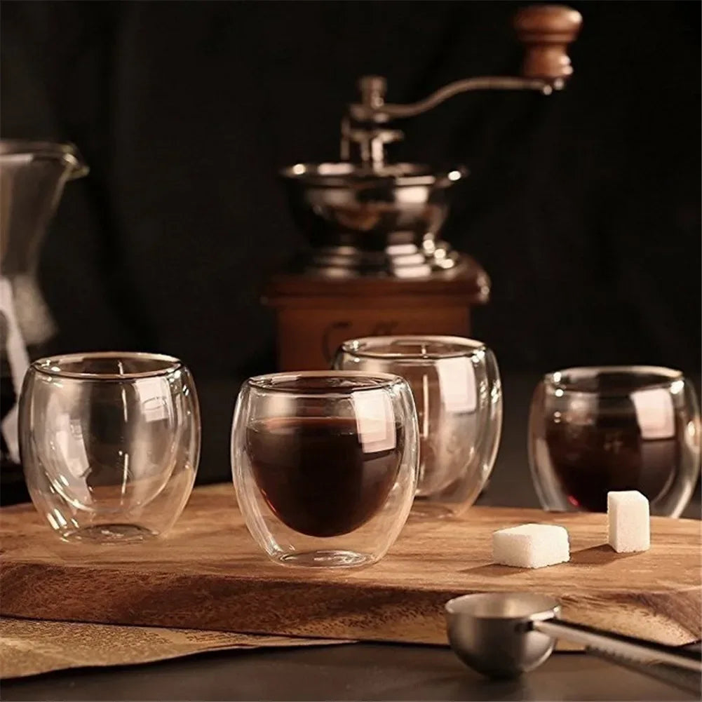 Double Wall Glass Cup Heat Insulation Transparent Handmade Tea Drink Cups MINI Whisky glasses Espresso Coffee Mug