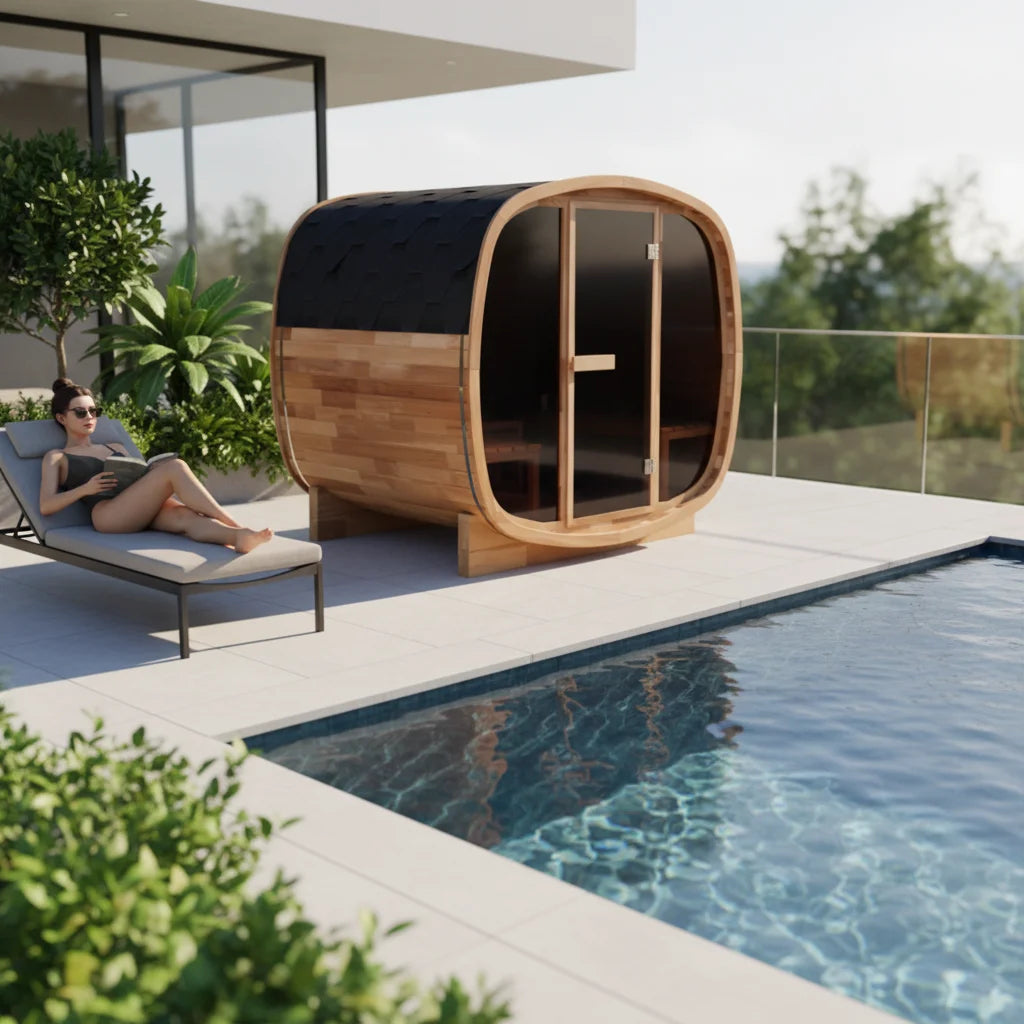 10% OFF - in Stock & Ready to Ship! 4-Person Outdoor Sauna in Natural Red Cedar for Aromatic Wellness
