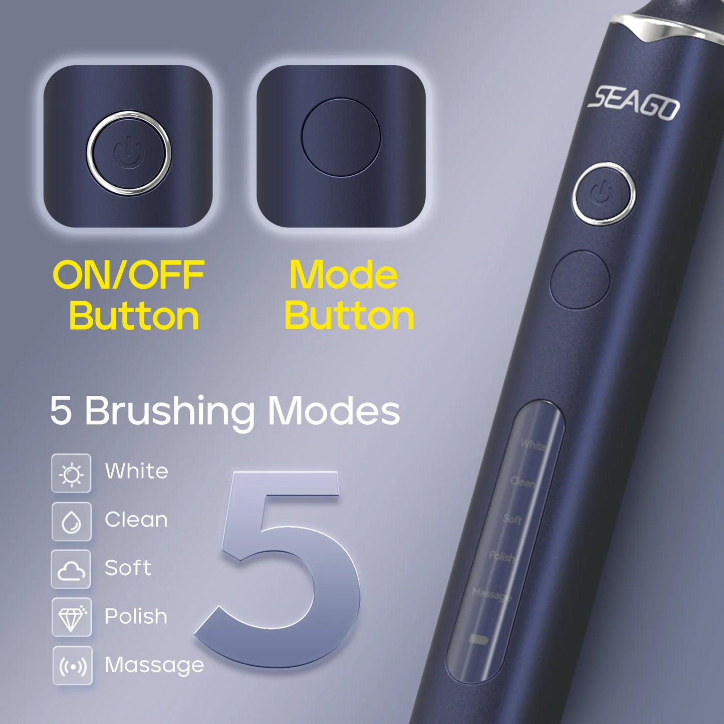 SEAGO Rotating Electric Toothbrush 30 Days Lasting Adults Smart Tooth Brush 8000 Strokes/Min 700mAh Lithium Battery IPX7 SG2603