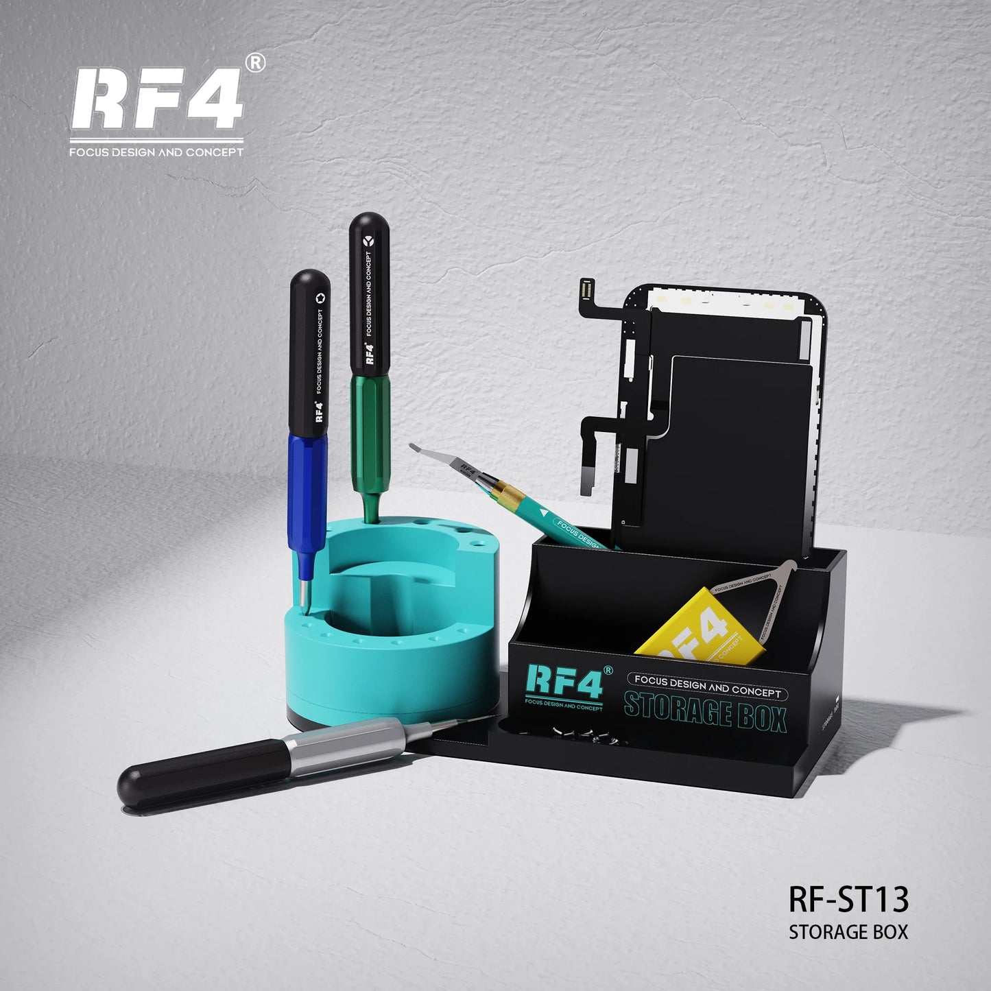 RF4 Tool ST13 Multifunctional Mobile Phone Repair Tools Screwdriver Storage Box Rotatable Tweezers Container Rack Screw