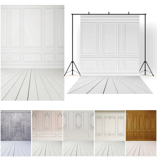 Vintage Grunge White Wooden Wall Floor Interior Photocall Background Baby Shower Portrait Photography Backdrops For Photo Studio