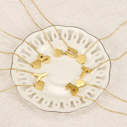 A-Z Alphabet Choker Personalized Style Tiny Heart with Initial Letter Necklace for Women 18K Gold Stainless Steel Jewelry