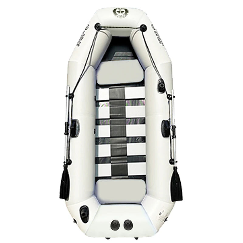 SOLARMARINE 7.5ft 2 Person Inflatable Fishing Boats Kayak Raft Dinghy Slat Wooden Bottom for Adults With Paddles Air Pump