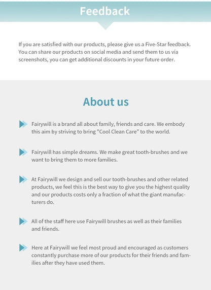 Fairywill Electric Sonic Toothbrush FW-507 USB Charge Rechargeable Adult Waterproof Electronic Tooth Brushes Replacement Heads s