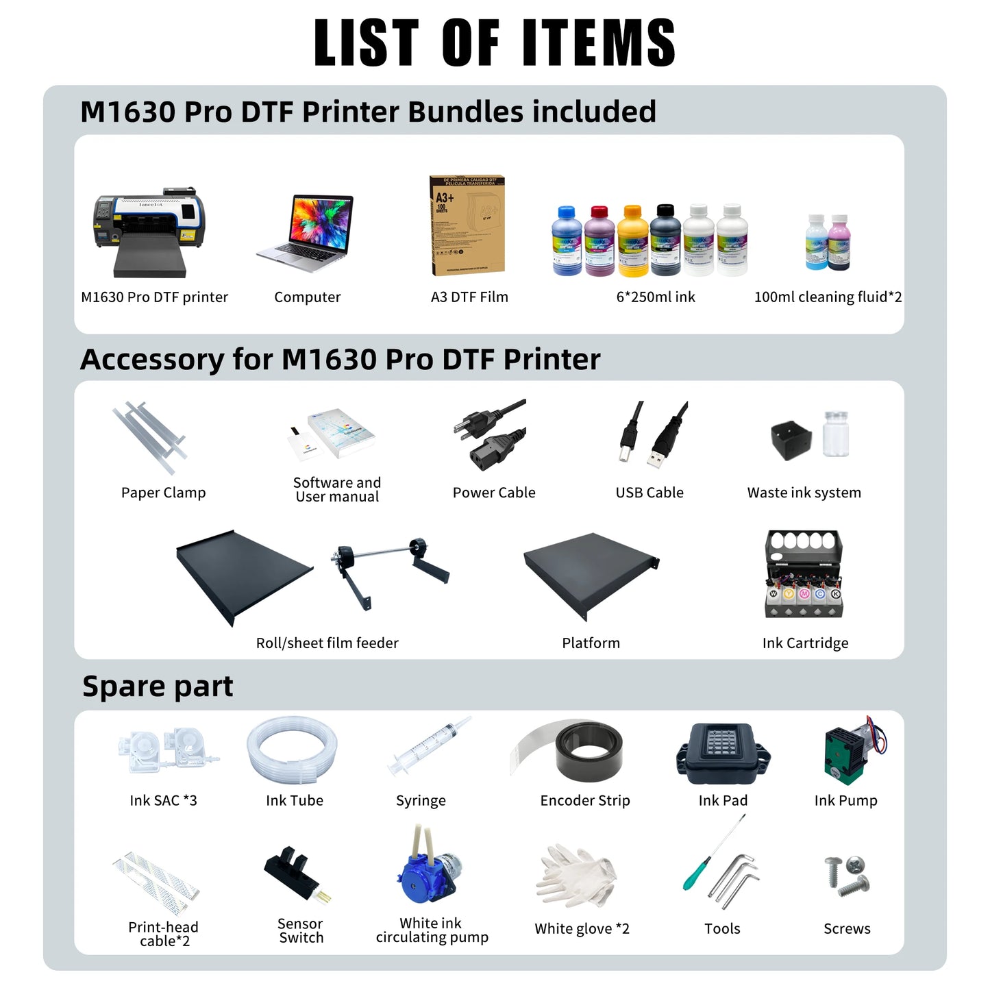 Hot Sale Lancelot M1630PRO A3 DTF Transfer Printer Bundle with Laptop and Oven for Custom Tshirt Printing and Garment Decoration