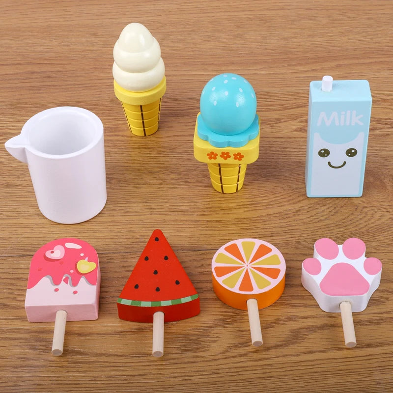 Children's Fun Simulation Fruit Popsicle Ice Cream Wooden Kitchen Toys Children's Parent-child Interactive Family Play
