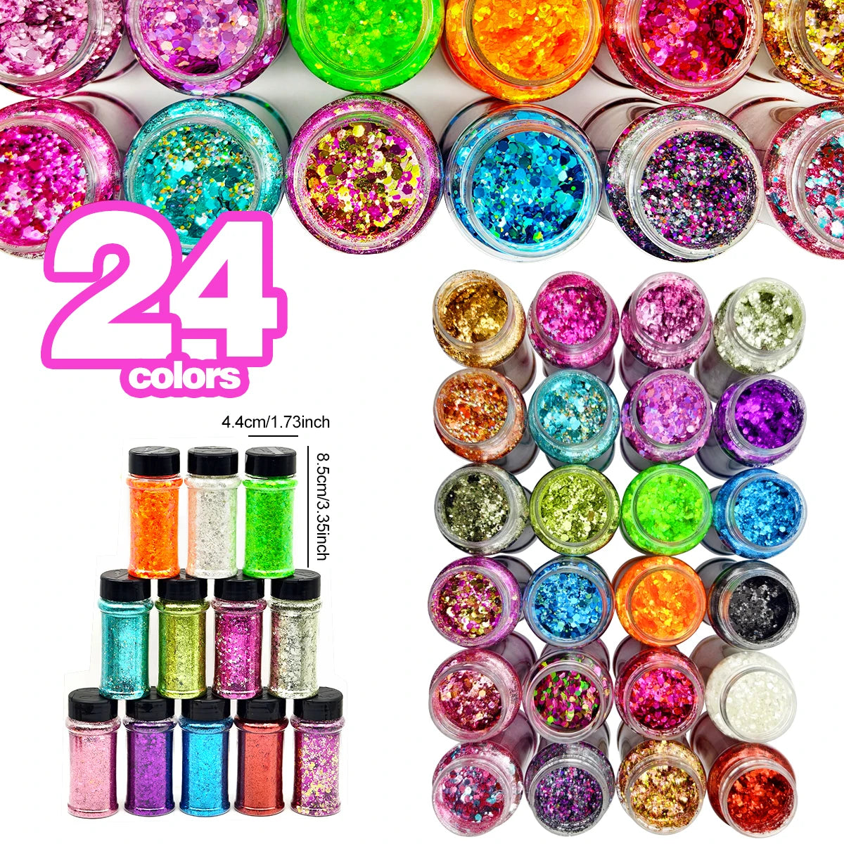 Hot Selling Solvent Resistance Mixed Chunky Glitter Bulk Nail Mugs Crafts Polyester Glitter in 2oz 24 Colors in Shaker