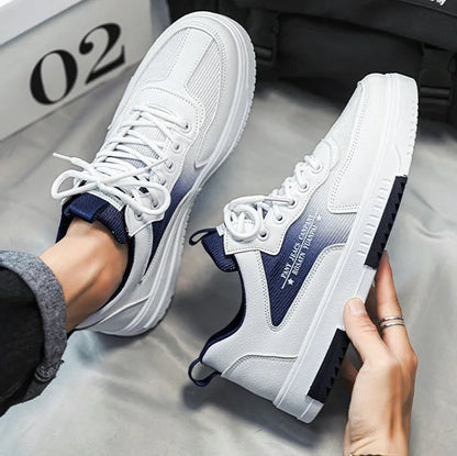 Men's White Sneakers Versatile Breathable Mesh Casual Sports Shoes Height-Increasing Walking Style Lace-Up for Summer
