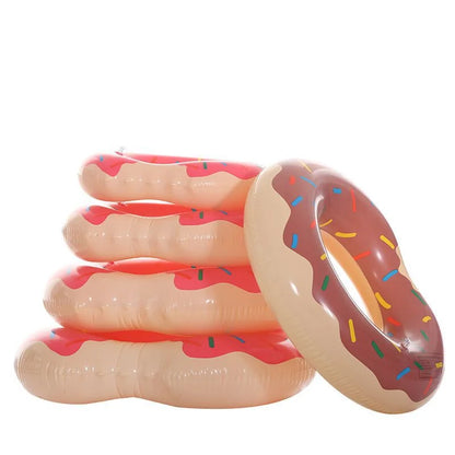 Stock Inflatable Thickened PVC Child Donut Swimming Ring 60-100cm Pink&Chocolate