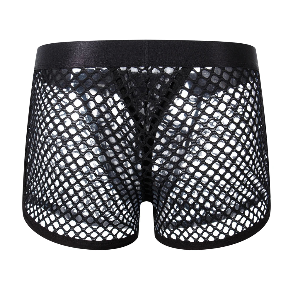 Boxer Sexy Breathable Knitted Big Mesh Translucent Fashionable Erotic Men's Trunks Underwear Daily Casual Home Wear Shorts