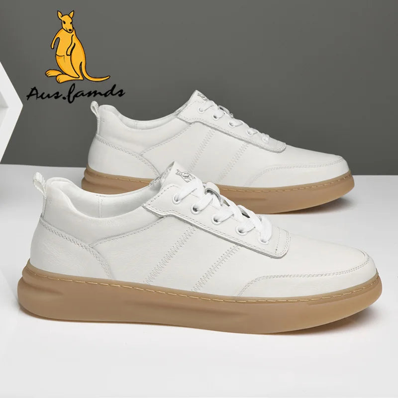Men's Sporty High Top Casual Athletic Shoes Cowhide Genuine Leather Lining Stylish Rubber Outsole Waterproof Spring Winter