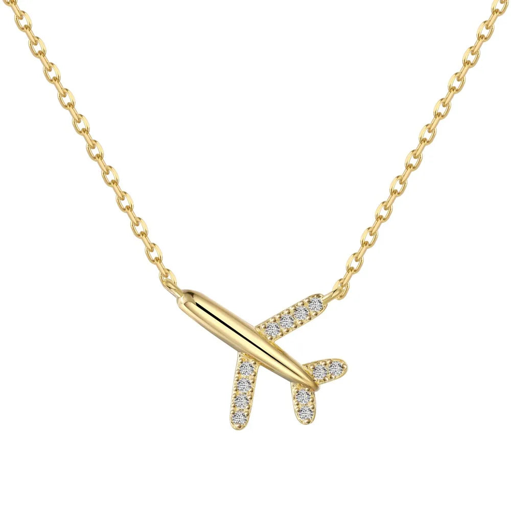 Dylam Personalized Design Fashion Fine Jewelry S925 Silver Rhodium 18K Gold Link Chain 5A Zirconia Airplane Pendant Necklace