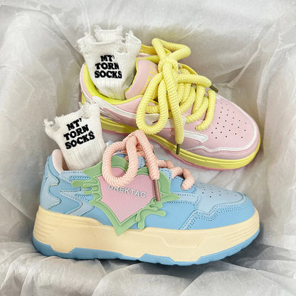 Internet Celebrity Hot White Sneakers, 2026 New Niche Design Thick Sole Board Shoes, Women Daily Casual Running Footwear