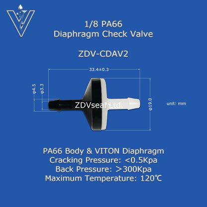 ZDVseal 3/8 Inch Nylon 66 Diaphragm Check Valve with Barbed End for 8mm Hose Automotive Oil Ink Water and Gas Systems