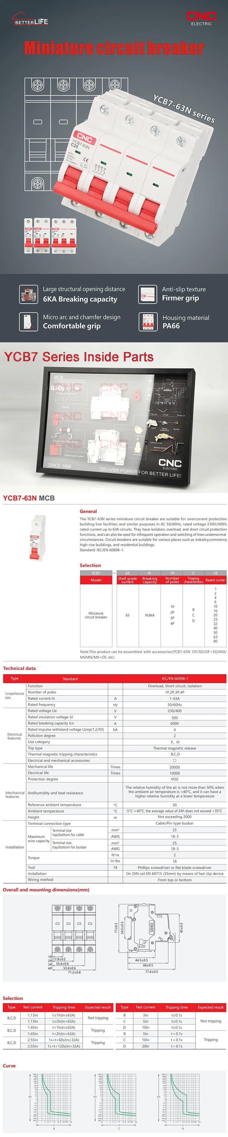 230/400V 230v 16a Single Pole 1p Mini Circuit Breaker Mcb