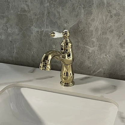 Brass French Retro Style Pull-Out Basin Faucet Hotel Bathroom Cabinet Ceramic Handle Hot and Cold Mixer Tap  BF0428