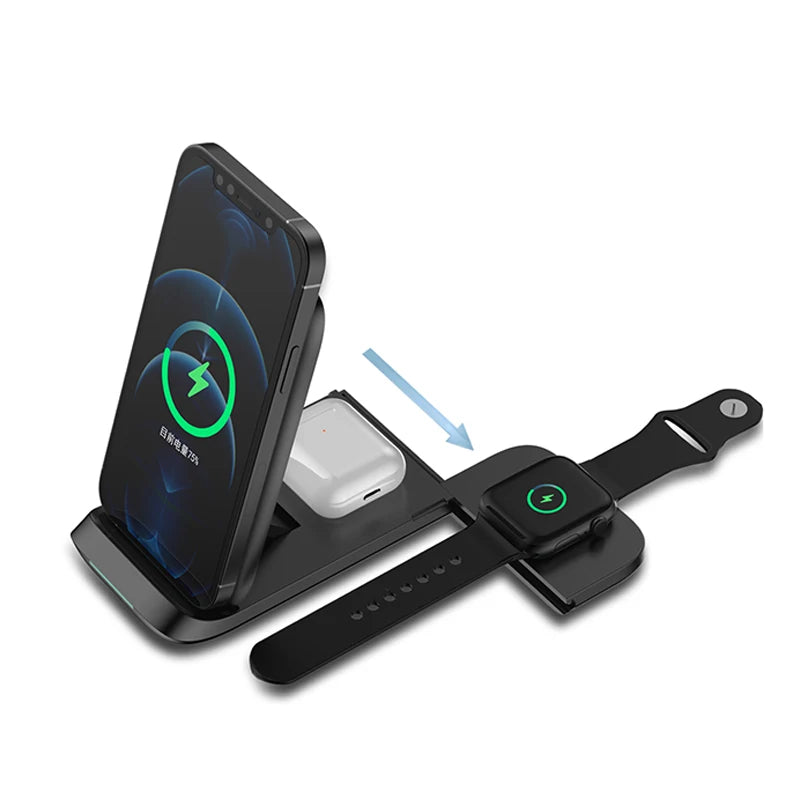 CYKE 3-in-one 15W Fast Wireless Charger V8 Magnetic Folding Phone Stand Watch Collapsible Wireless Charging Station for AirPods
