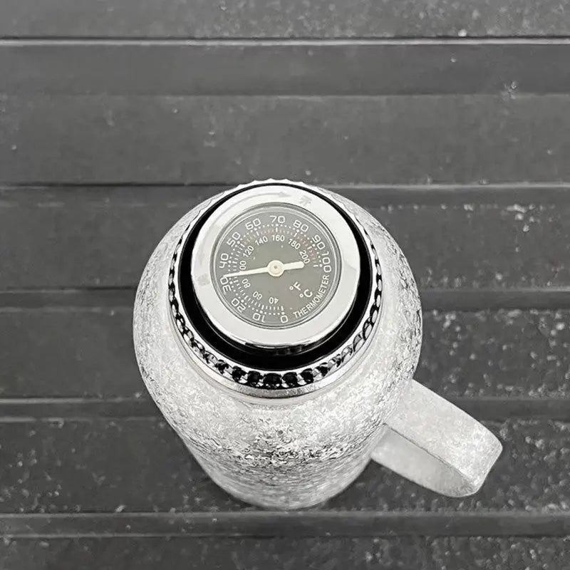 Large Capacity Leak-Proof Titanium Insulated Thermos Bottle with Mechanical Temperature Display Lid and Handle for Camping