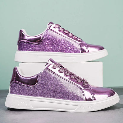 New Wholesale Women's Glitter Sneaker Sparkly High Quality 2024 Flat White Party Shoes Fashion Design Low Prices Factory OEM