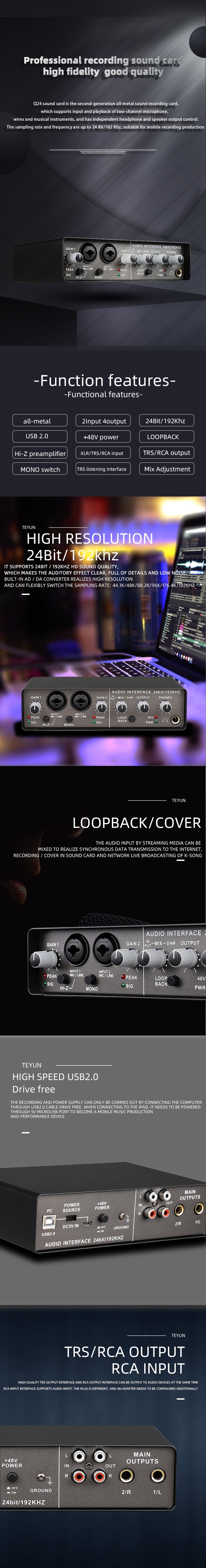 TEYUN Q-24 Q-22 Q-12 Professional Sound Card Audio Mixer Channel Monitoring Electric Guitar Live Recording For Studio Singing