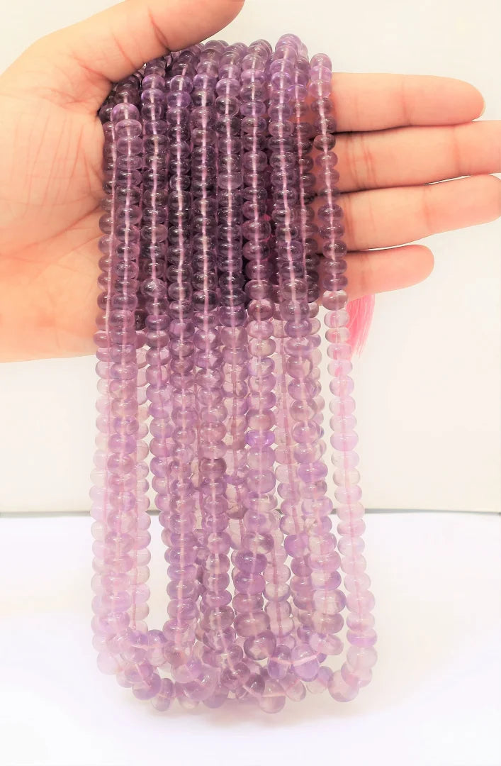Natural Pink Amethyst Smooth Rondelle Gemstone Beads 16" Length 5 10mm AAA Quality Handmade Jewelry Making Craft