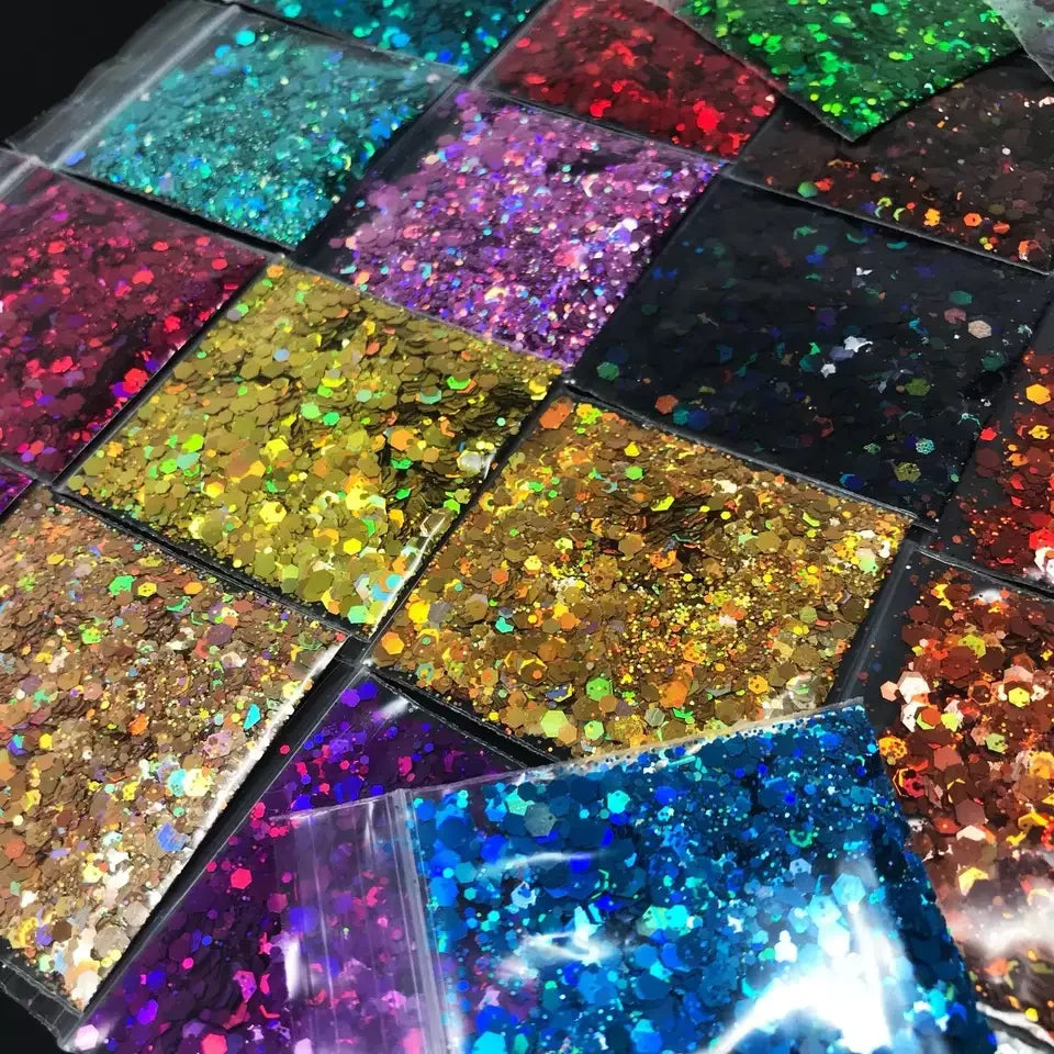 Prime Quality Wholesale PET Glitter Shapes Holographic or Iridescent Chunky Mixes Hexagon Glitter