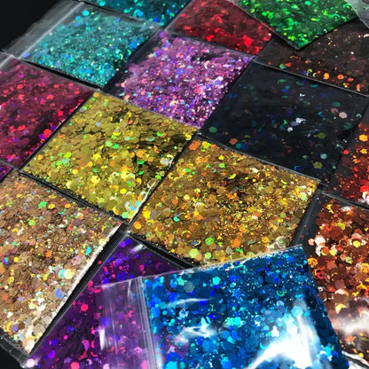 Prime Quality Wholesale PET Glitter Shapes Holographic or Iridescent Chunky Mixes Hexagon Glitter