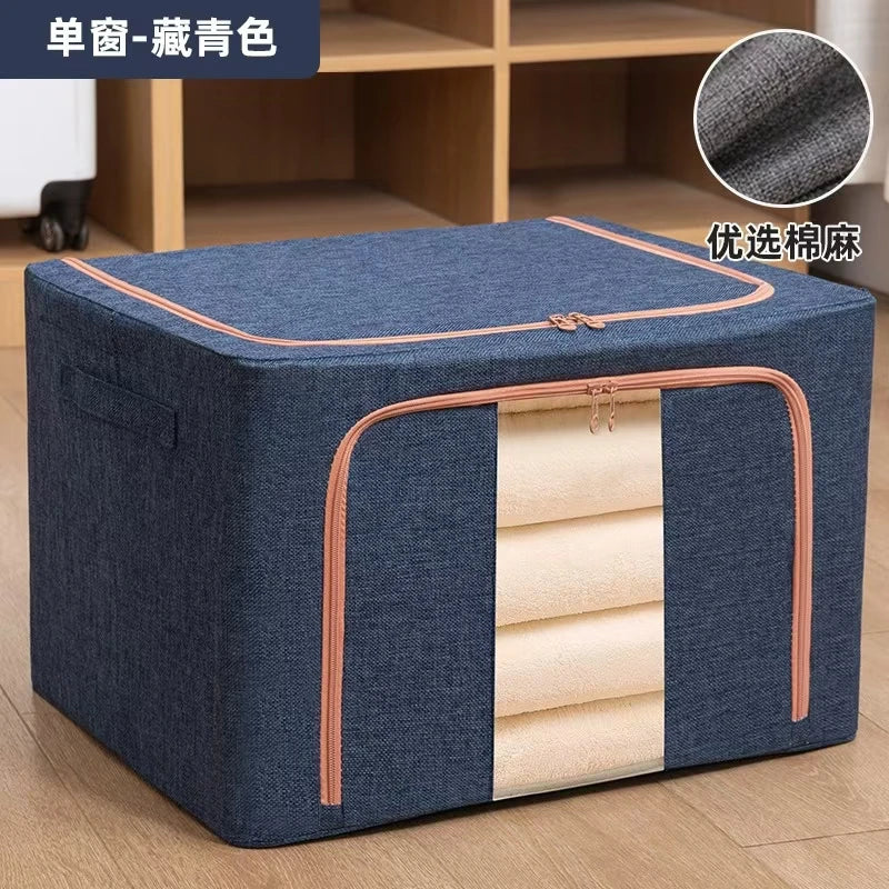 Foldable Clothes Storage Box Capacity Stackable Storage Bag with Metal Frame Dustproof Storage Box with Zipper for Home Room
