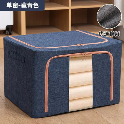 Foldable Clothes Storage Box Capacity Stackable Storage Bag with Metal Frame Dustproof Storage Box with Zipper for Home Room
