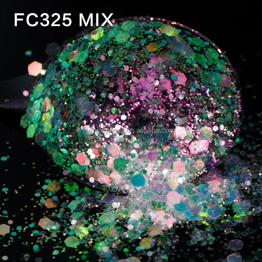 Free Samples Opal Iridescent Chunky Glitter Mix Crystal White Colors 1kg for Crafts Face Nail Art