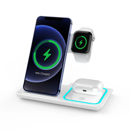 15w Fast Charging Multifunctional Chargers Station With Night Light 3 In1 Foldable Charger Mobile Phone Holder Watch Earphone by PDG ibma
