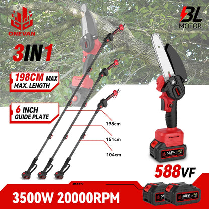 ONEVAN Brushless Garden Tool Set Electric Pruning Shear Battery Cordless Chainsaw with Tree Branches Pole Saw Telescopic