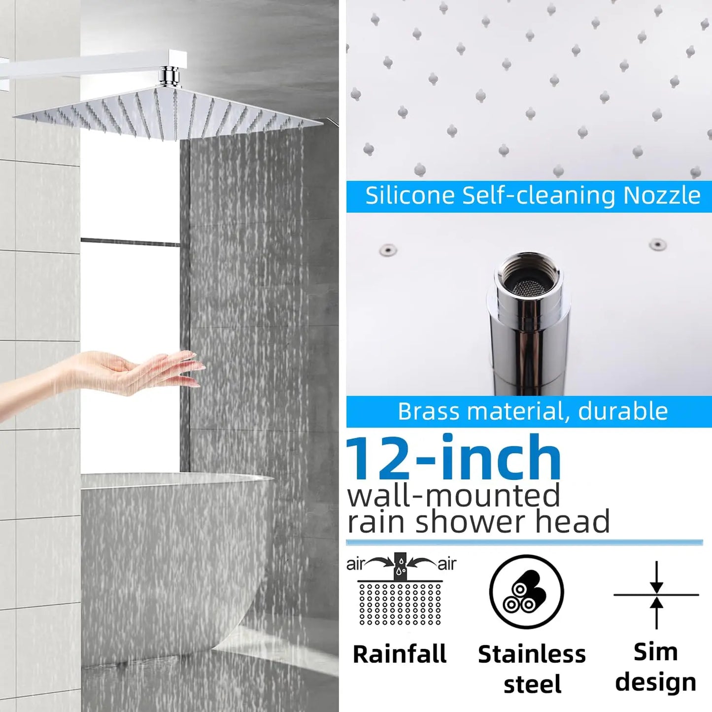 Thermostatic Shower System Full Coverage Rainfall Jet Shower Set Slide Bar Wall Mounted Brushed Nickel Finish for Apartment Use