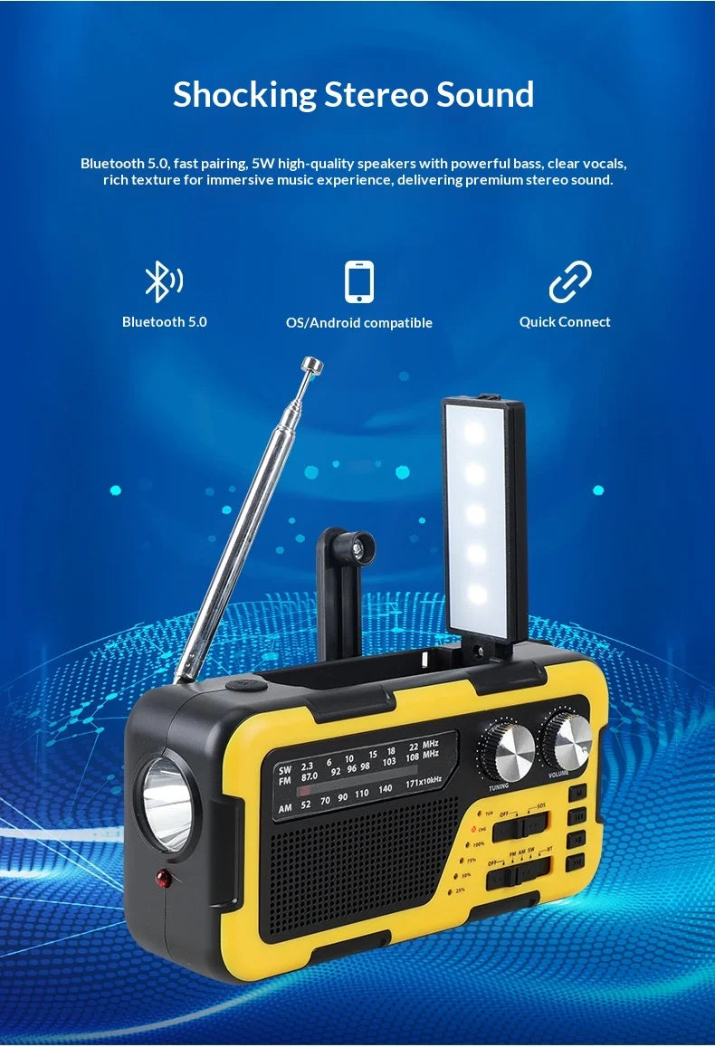 4000mAh Weather Emergency AM/FM Radio Noodradio Emergency Hand Crank Solar Charging Flashlight Survival Kit Gear Electronics