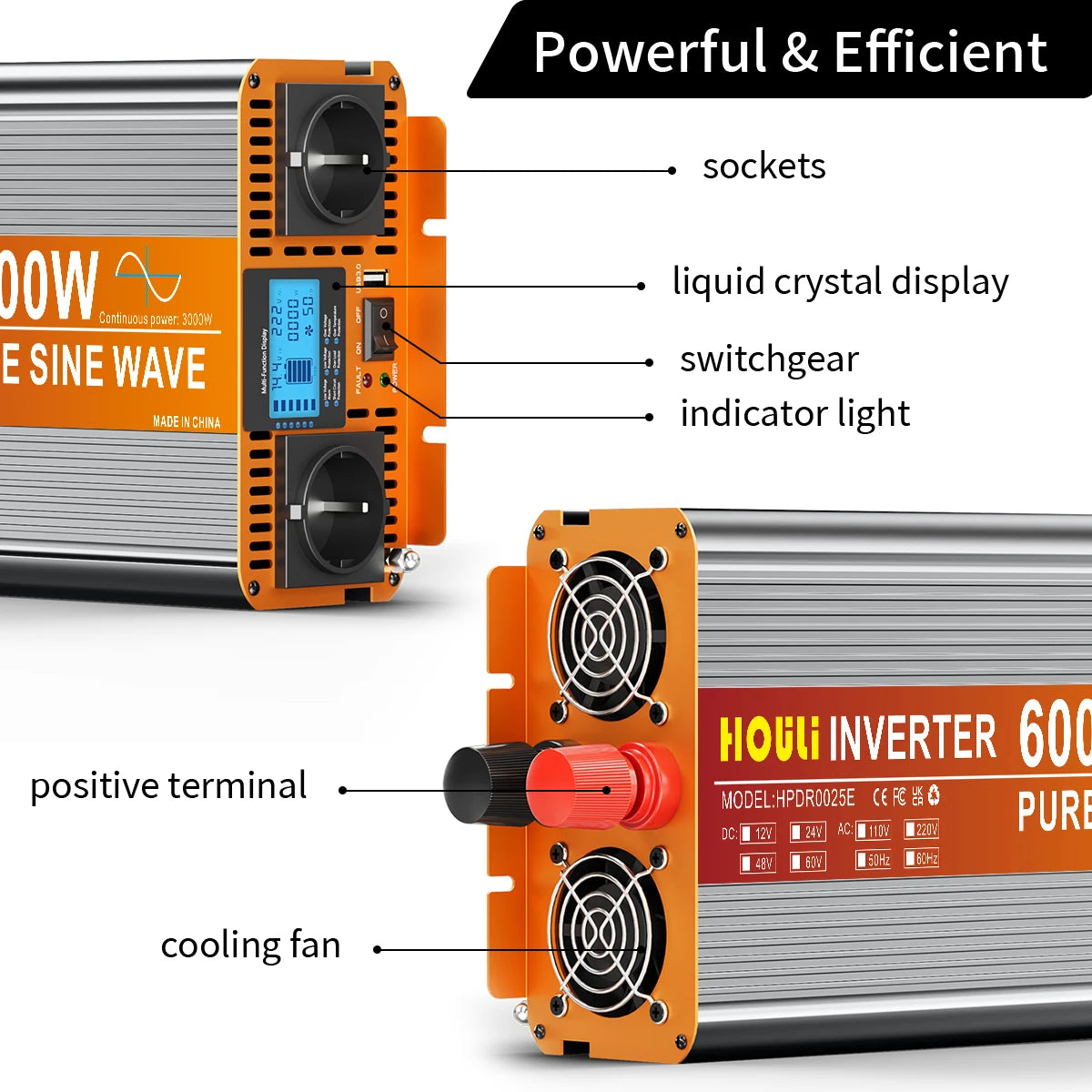 HOULI Inverter 12V 220V 7000W Peak Power Pure Sine Wave Power Inverter for RV Truck