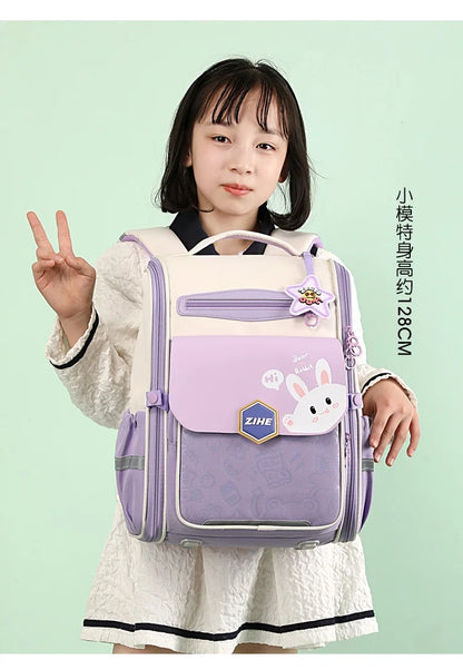 Ultra-Light Female Student Backpack Waterproof Fashion 1-4-6 Grade Contrast Color Ridge Protection Burden Reduction for Primary