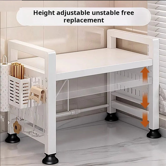 Multifunctional Double-Tier Pot Rack for Kitchen Microwave Oven Standing Type Installation Household Storage Table Top