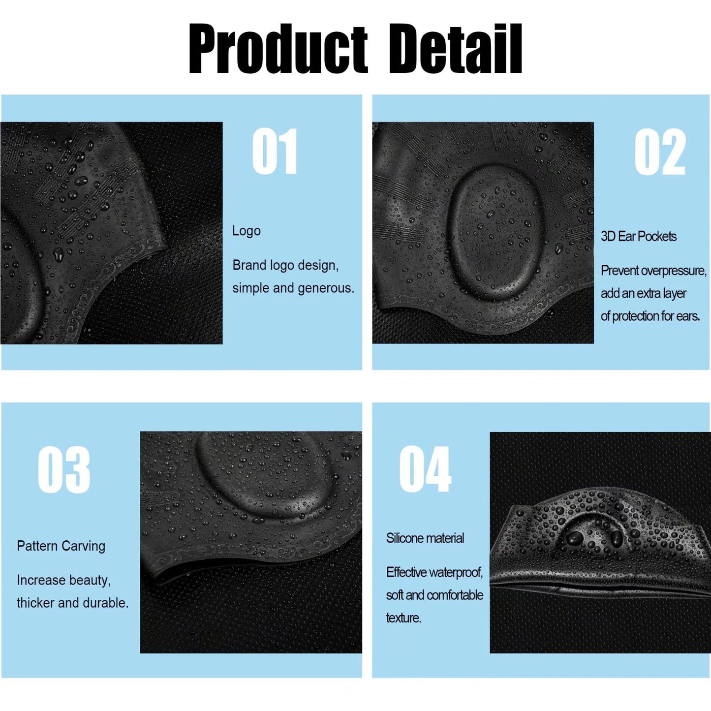 Custom Logo Printed Silicone Swim Cap with Ear Protection Eco-Friendly Unisex Design for Swimmers