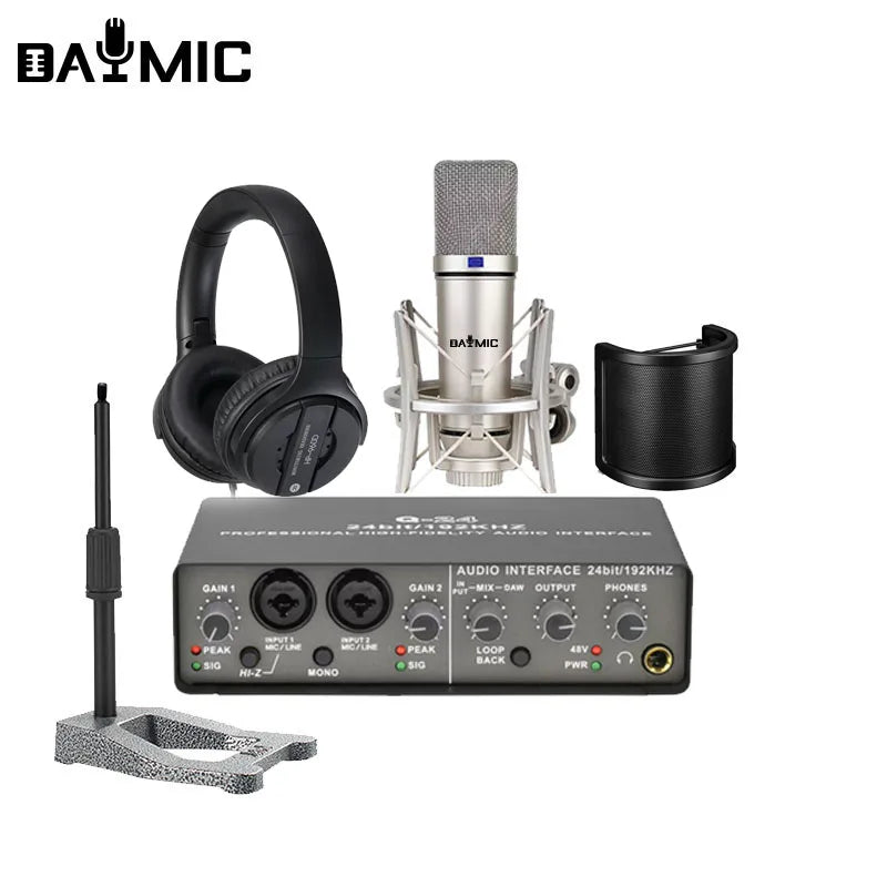 Mini Home Livestream Kit Microphone Headphones Sound Card Broadcast Recording Set