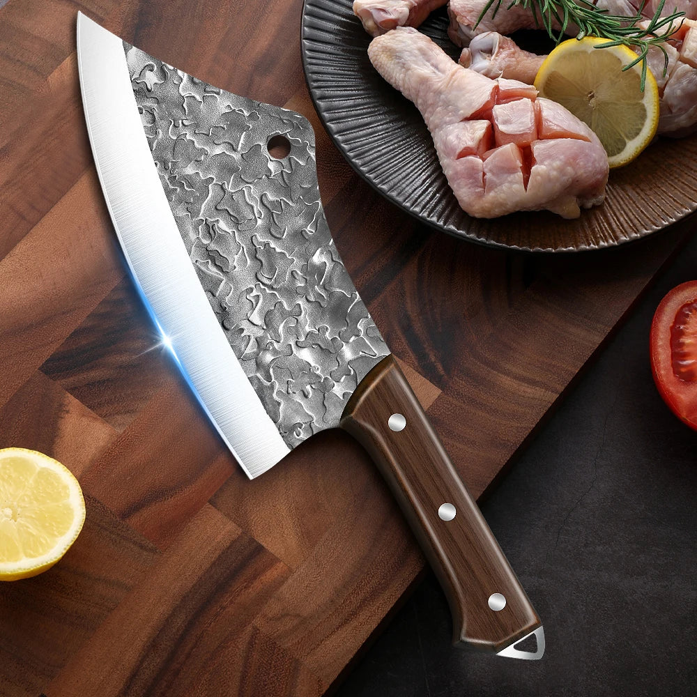 Custom Engraved Logo 7 Inch Heavy Duty Butcher Knife 2.6MM Thick Forged Blade Kitchen Meat Cleaver Knives