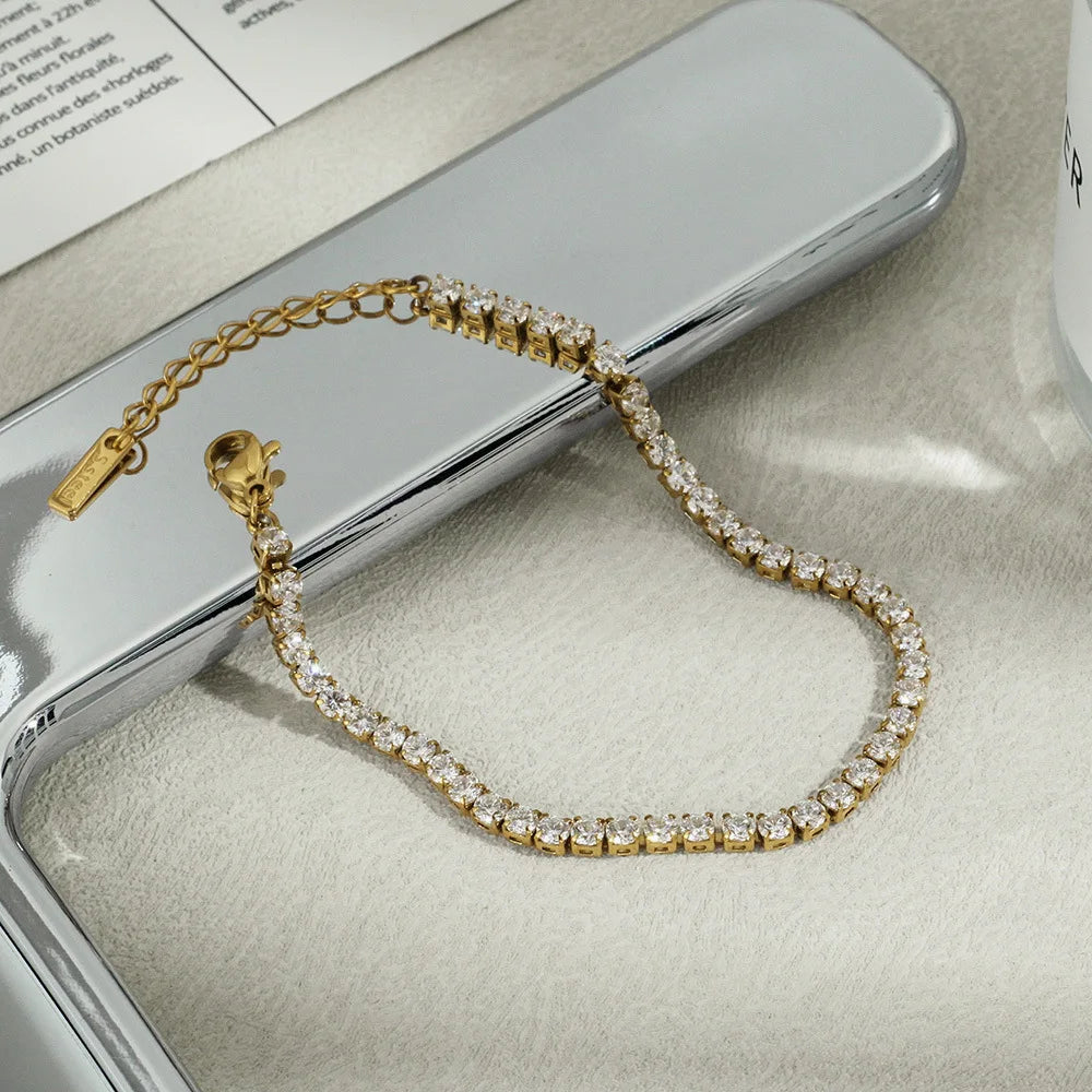 Anti Tarnish Jewellery Women Zircon Tennis 18k Gold Plated Bangles Stainless Steel Fashion Jewelry Bracelets Bangles Set